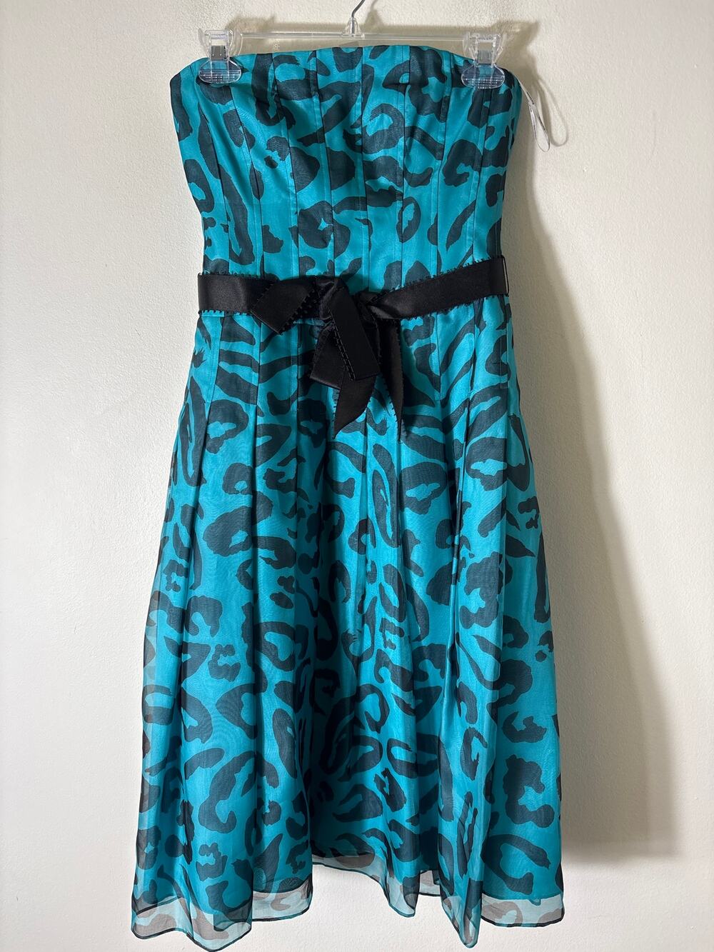 Kay Unger Teal Green Black Strapless A-Line Midi Dress Sz 0
